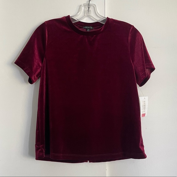 Burgundy Velvet Short Sleeve Top - Picture 1 of 5